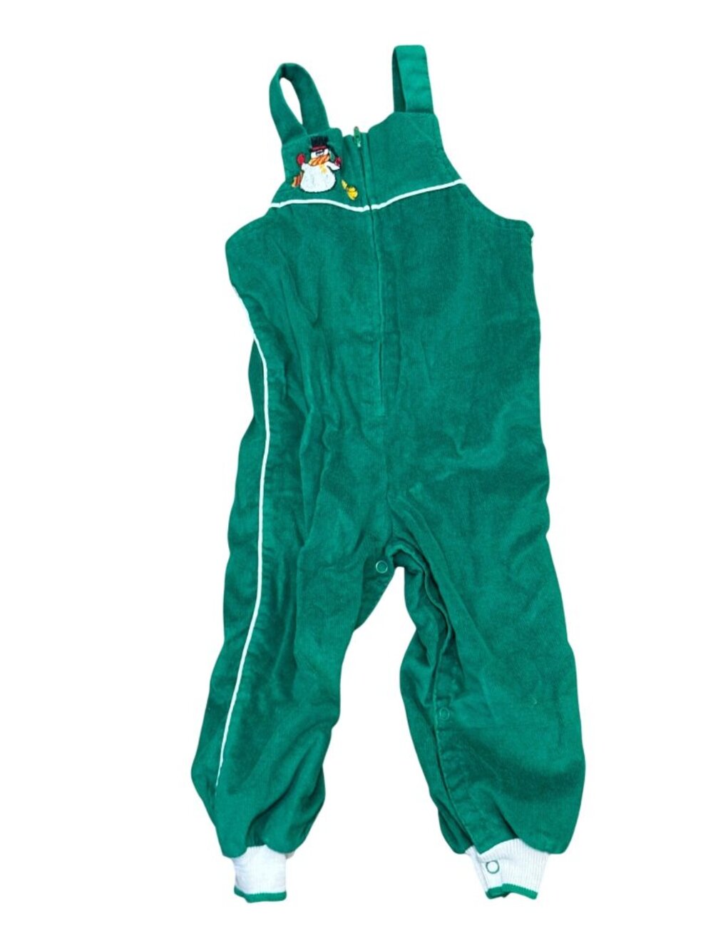 Vintage Sears Green Corduroy Toddler Overalls With Snowman Patch L 32.5-38in 26-